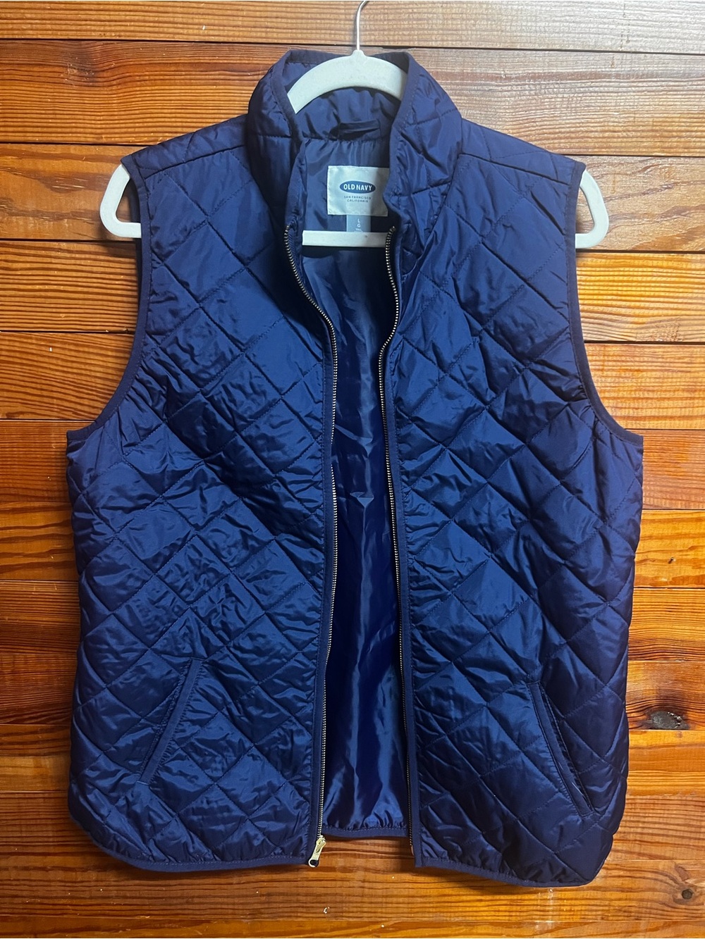 Old Navy Women’s L Tall Navy Blue Quilted Puffer Vest Zip Front